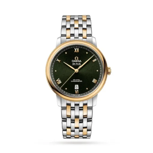 Omega De Ville Men Automatic Green Stainless Steel & 18ct Gold Watch O42420402010001