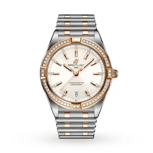 Breitling Chronomat Women Quartz Silver Stainless Steel & 18ct Rose Gold Watch U77310591A1U1