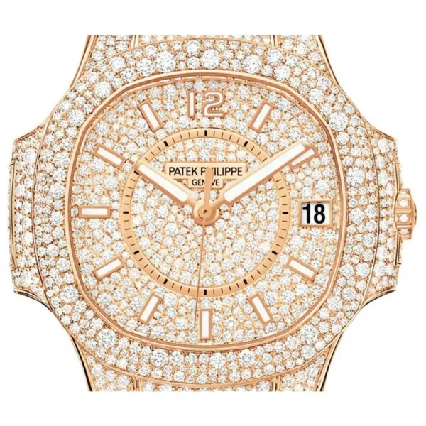 Nautilus Jumbo Ladies Paved With Diamonds 7021/1R-001 Noob Factory Rose Gold & Diamonds Diamond Dial M9015