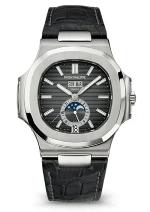 Patek Philippe Nautilus Black Strap Stainless Steel Watch 5726A-001