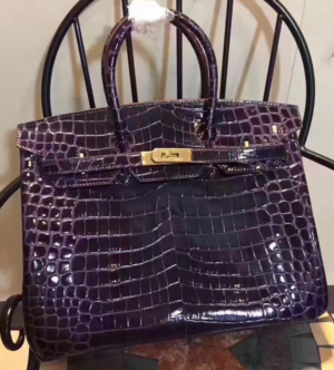 Hermes Birkin 35cm Crocodile Leather Handbag Dark Purple Gold