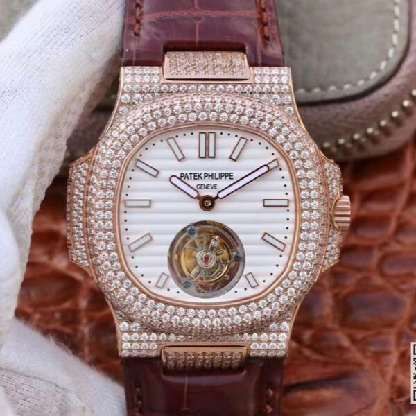 Nautilus Jumbo 5711 2018 Noob Factory Yellow Gold & Diamonds White Dial Tourbillon