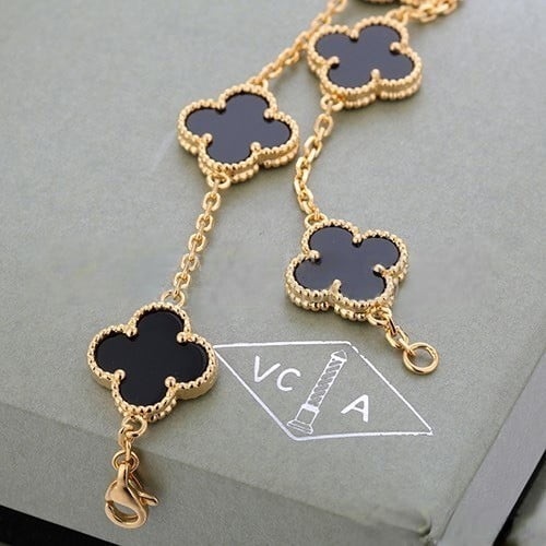 Van Cleef & Arpels Vintage Alhambra Bracelet 5 Motifs Yellow Gold With Black Agate Mother Of Pearl - Image 2