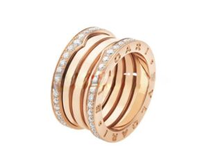 B.zero1 4-Band Rose Gold Ring with Pave Diamonds Along the Edge