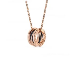 B.zero1 Design Legend Necklace with 18kt Rose Gold Chain and Pendant in Rose Gold Black Ceramic