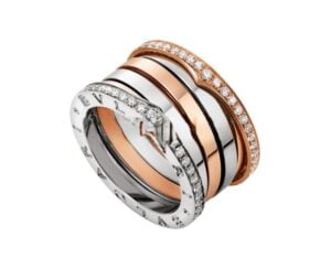 B.zero1 Labyrinth Ring in Rose and White Gold Set With Pave Diamonds