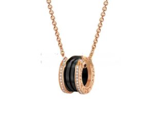 B.zero1 Necklace Pink Gold Black Ceramic with Pave Diamonds Pendant