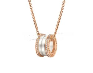 B.zero1 Necklace Pink Gold White Ceramic with Pave Diamonds Pendant