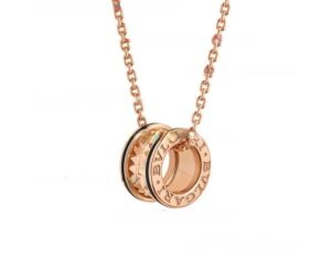 B.zero1 Rock Necklace with 18kt Rose Gold Pendant with Studded Spiral Black Ceramic Inserts on the Edges