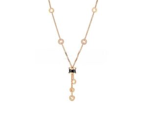 B.zero1 Rose Gold Necklace with Black Ceramic and Pave Diamonds