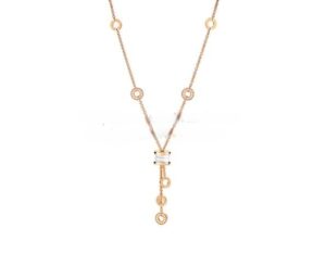 B.zero1 Rose Gold Necklace with White Ceramic and Pave Diamonds