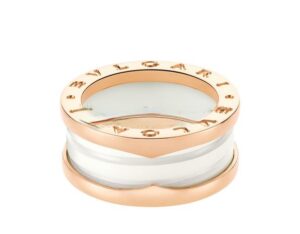 B.zero1 White Ceramic and Rose Gold Ring
