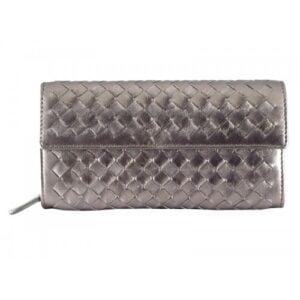 Bottega Veneta Intrecciato Nappa Continental Wallet With Button Silver Grey
