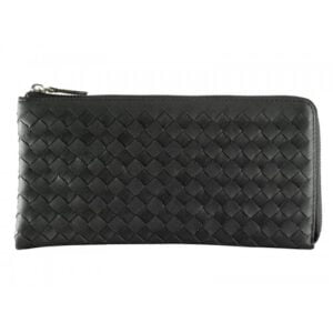 Bottega Veneta Intrecciato Nappa Leather Zip Around Wallet Black