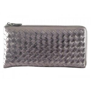 Bottega Veneta Intrecciato Nappa Leather Zip Around Wallet Grey Sliver