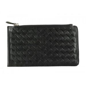 Bottega Veneta Intrecciato Nappa Leather Zip Top Wallet Black