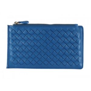 Bottega Veneta Intrecciato Nappa Leather Zip Top Wallet Blue