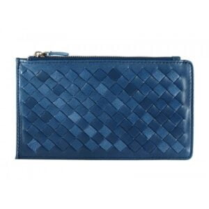 Bottega Veneta Intrecciato Nappa Leather Zip Top Wallet Dark Blue