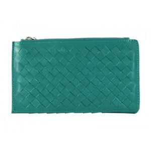 Bottega Veneta Intrecciato Nappa Leather Zip Top Wallet Green