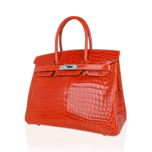 Hermes Birkin 30cm Crocodile head vein Handbags orange silver