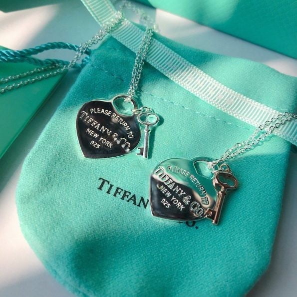 Clone Return To Tiffany Brand Lettering Heart Tag Silver/Rose Gold Key Pendant Necklace For Ladies Sterling Silver GRP06364