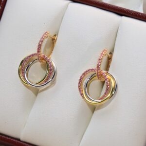 Fake Cartier Trinity Earrings White Gold/Yellow Gold with Pink Diamonds Best Gift