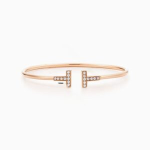 Fake Tiffany T Cuff Double T Paving Diamonds Wire Bracelet Gold Adjustable For Couple Hot Sale GRP07785