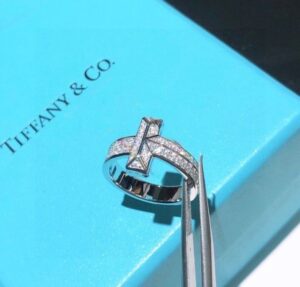 Fake Tiffany T T1 Rose Gold/ Platinum Double Row Diamonds Ring For Ladies 4.5 MM Wide GRP11526/GRP11525