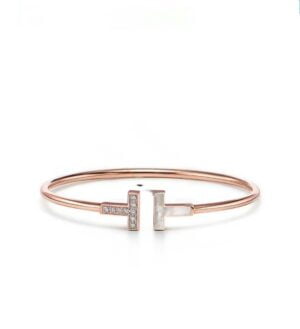 Fake Tiffany T1 Rose Gold/Yellow Gold Double T Asymmetric Diamonds&Mother pearl Women'S Wire Bracelet GRP11104/GRP12067