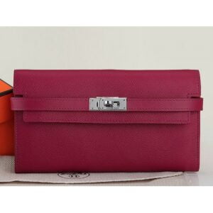 Hermes Epsom Original Calfskin Kelly Long Wallet Burgundy