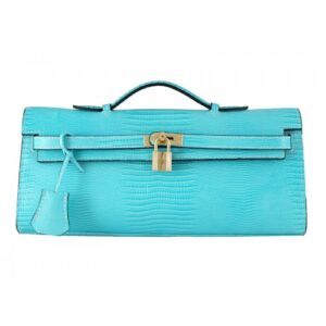 Hermes Kelly Pochette Longue Lizard Leather Blue
