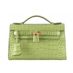 Hermes Matte Kelly Pochette Crocodile Green