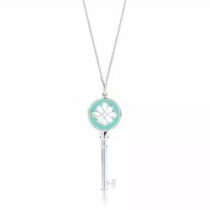 Imitation Tiffany Keys Knot Key Pendant Blue Enamel Necklace Sterling Silver New Arrival