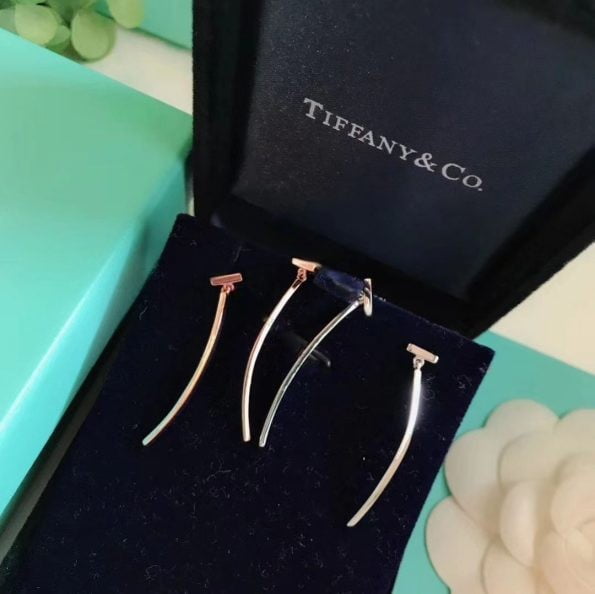 Modern Design Tiffany T 925 Silver Wire Bar Pendant Ladies T Motif Earrings Rose Gold/Silver 62271906 Replica - Image 5