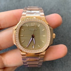 Nautilus 7118 Lady 3KF Rose Gold Diamond Bezel Green Dial 324 SC
