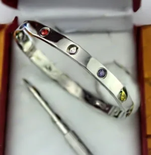 New Arrival Cartier Love Bracelet White Gold Colorful Diamonds B6036317