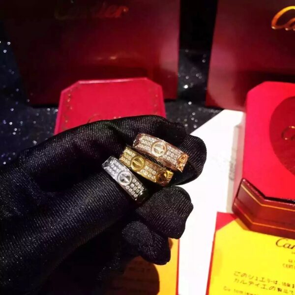 Original Copy Cartier Love Ring 18K Yellow Gold With Paved Diamonds - Image 2