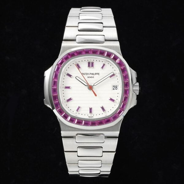 Nautilus 5711 GRF SS White Dial Purple Diamond Bezel 324 SC - Image 2
