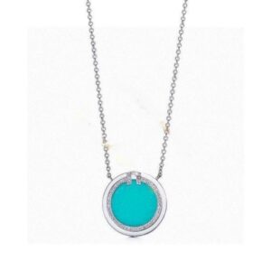 Recreated Tiffany T Collection Women'S Diamond Double T Turquoise Blue Circle Pendant Necklace White Gold Elegant Style 64027093