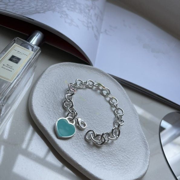 Replica Return To Tiffany Blue Enamel Heart Tag Medium Sterling Silver Link Bracelet For Women High End GRP05487 - Image 3