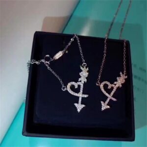 Replica Tiffany Paloma's Graffiti Heart & Arrow Crystals Pendant Necklace Silver/Rose Gold Vintage Style Lady Jewelry 37359394
