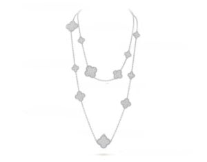 Replica Van Cleef Arpels Perlee Magic Alhambra Long Necklace 16 Motifs With Diamonds