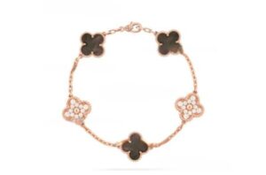 Replica Van Cleef Arpels Vintage Alhambra Bracelet 5 motifs With Diamonds and Gray Mother-of-pearl