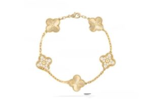 Replica Van Cleef Arpels Vintage Alhambra Bracelet 5 motifs Yellow Gold With Diamonds