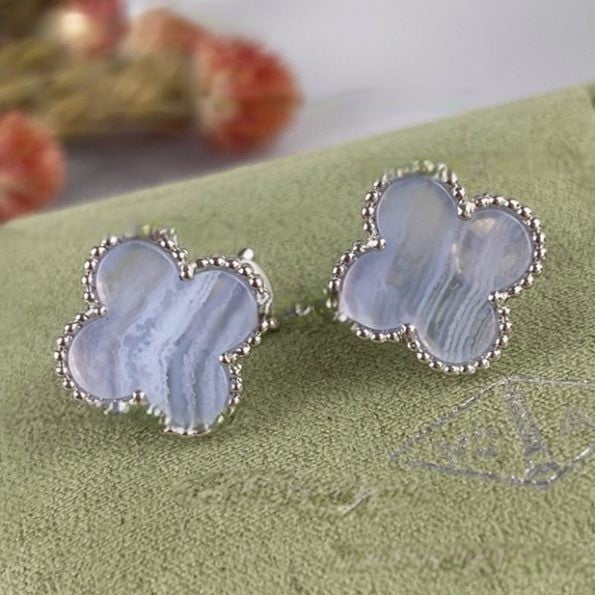 Replica Van Cleef Arpels Vintage Alhambra Earrings White Gold Chalcedony