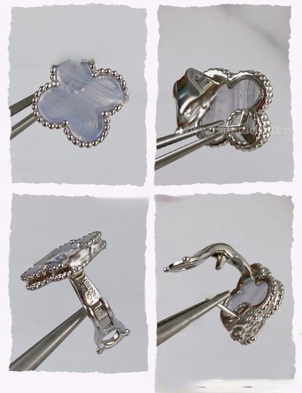 Replica Van Cleef Arpels Vintage Alhambra Earrings White Gold Chalcedony - Image 6