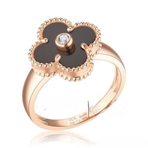 Replica Van Cleef Vintage Alhambra Ring In Pink Gold With Onyx