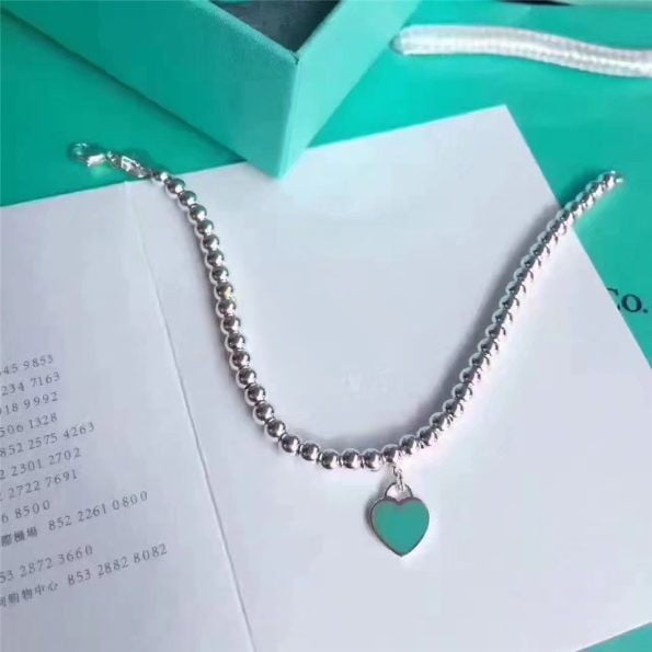 Return To Tiffany Imitation Double Heart Tag Pendant Necklace Blue Enamel Charm Bead Bracelet Jewelry Set GRP06366/GRP03577 - Image 6