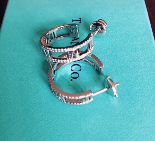 Tiffany Atlas Hollow Sterling Silver Hoop Earrings Studded Crystals Wedding Gift For Lady Price Malaysia - Image 7