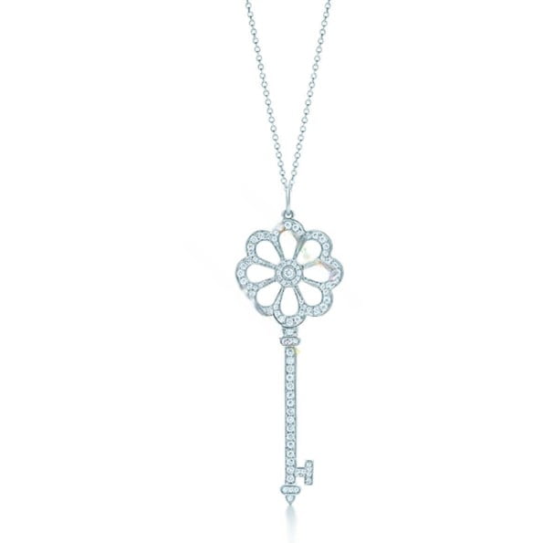 Tiffany Keys Bloom Key Pendant Chain Necklace Flower Shaped Diamonds Jewelry UK